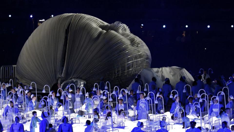 A picture of the NHS segment in the London Olympics opening ceremony in 2012.