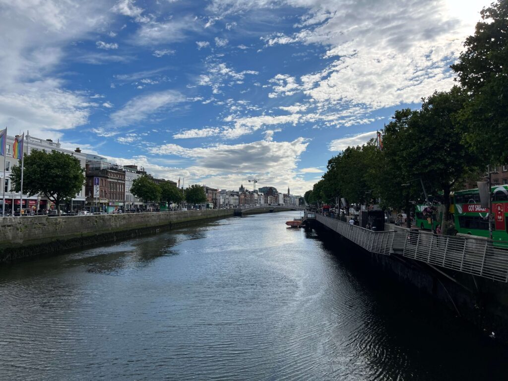 A picture of the river running through Dublin, taken from one of the many bridges.